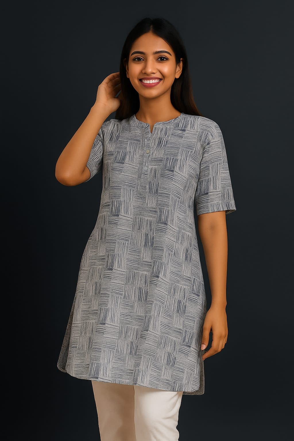 D.Gokuldas NX - Blue And White Abstract Kurti